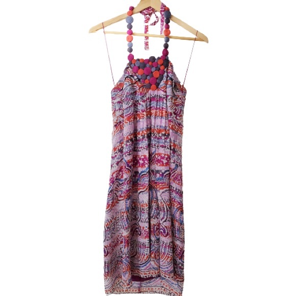 ADRIANNA PAPELL Silk Halter Dress Purple Size 10 - Picture 3 of 12